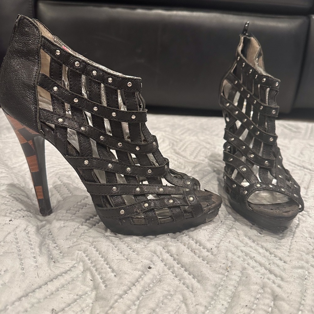 Baby Phat Black High Heel with a brown and black Checkered Heel  Size 7